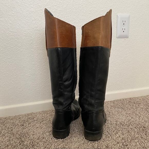 Steve Madden Rogerrr Black Brown‎ Leather Zip Knee High Riding Boots Women 7.5M - Picture 3 of 16